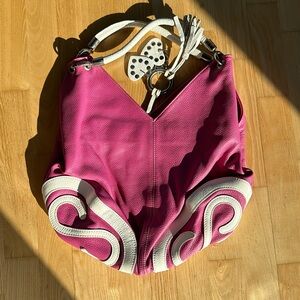 Pink and white Vera pelle leather shoulder bag purse made in Italy new